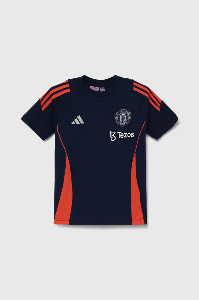 Παιδικό βαμβακερό μπλουζάκι adidas Performance MUFC TEEY στάμπα σκούρο μπλε IT2022