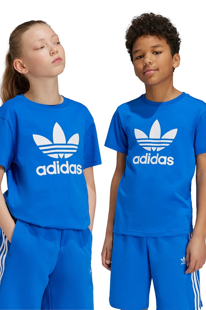 adidas Originals t-shirt bawełniany dziecięcy TREFOIL TEE nadruk niebieski IY7425
