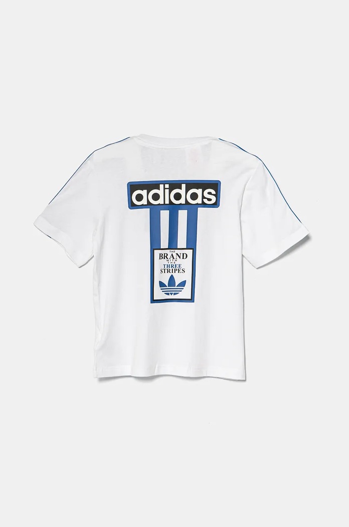 Момче Детска памучна тениска adidas Originals TEE IW6010 бял