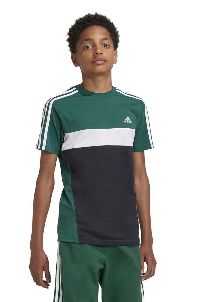 Dětské bavlněné tričko adidas J 3S TIB T nášivka zelená IW3494