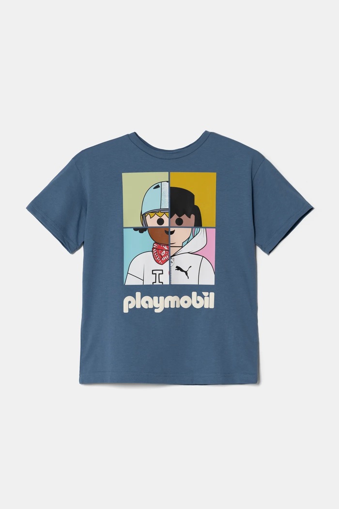 Puma T-shirt bawełniany dziecięcy X PLAYMOBIL niebieski 627394