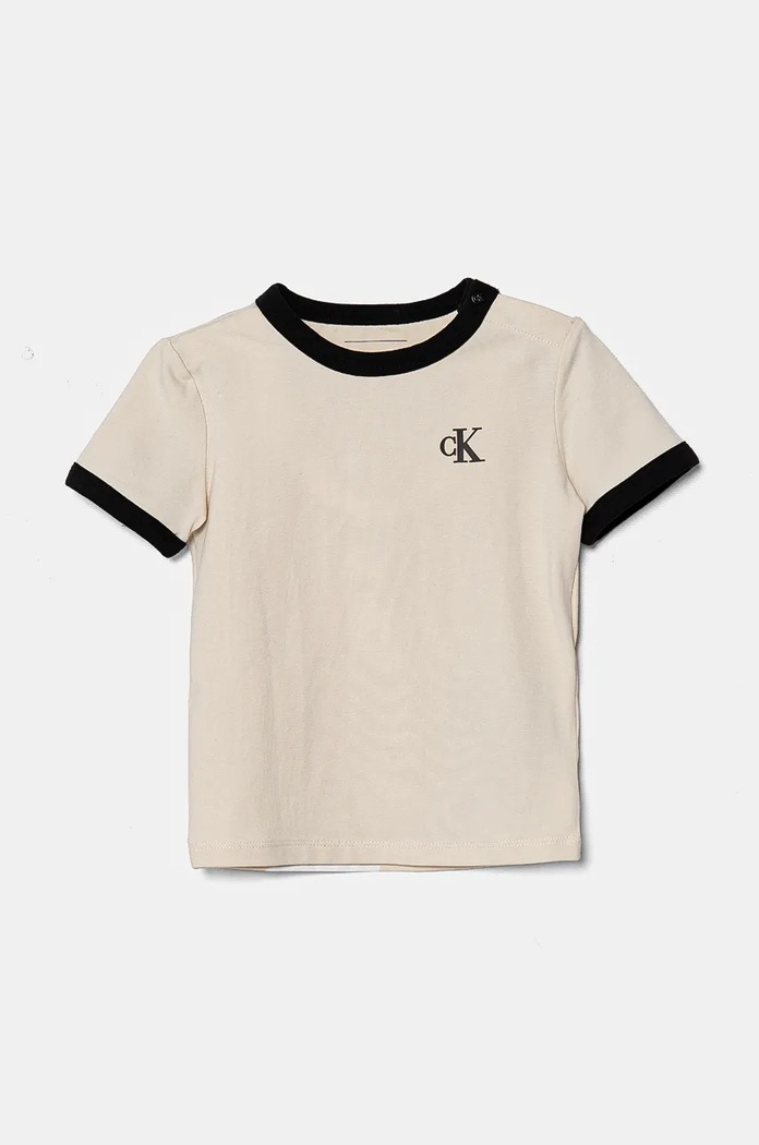 Calvin Klein Jeans t-shirt niemowlęcy z elastanem beżowy IN0IN00282.9BYH