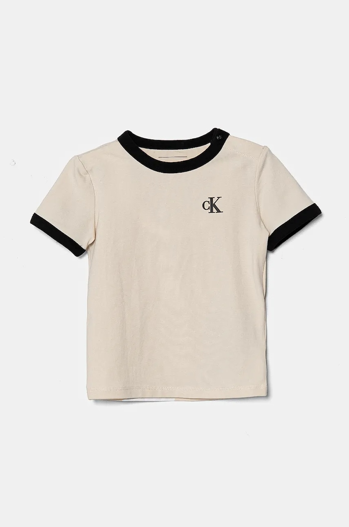 Calvin Klein Jeans t-shirt niemowlęcy z elastanem beżowy IN0IN00282.9BYH