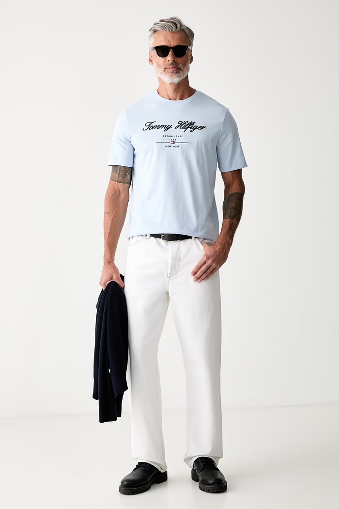 Tommy Hilfiger T-shirt męski bawełniany MW0MW33691 niebieski SS26