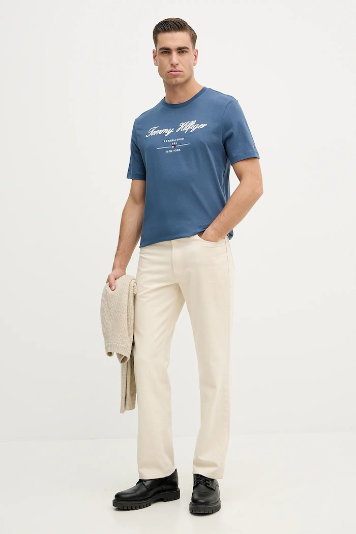 Bavlněné tričko Tommy Hilfiger MW0MW33691 modrá SS26