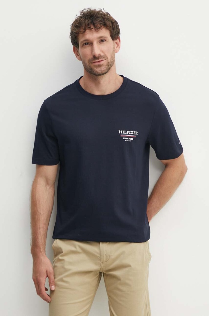 Bavlnené tričko Tommy Hilfiger potlač tmavomodrá MW0MW36208