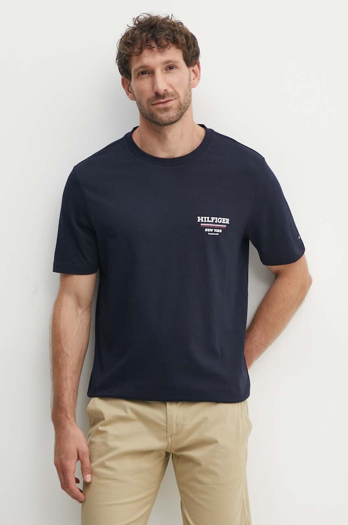 Bavlnené tričko Tommy Hilfiger potlač tmavomodrá MW0MW36208