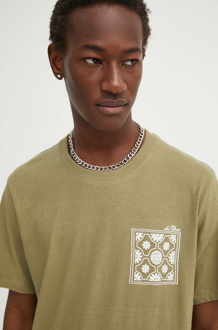 Les Deux t-shirt z domieszką lnu LDM101176 zielony