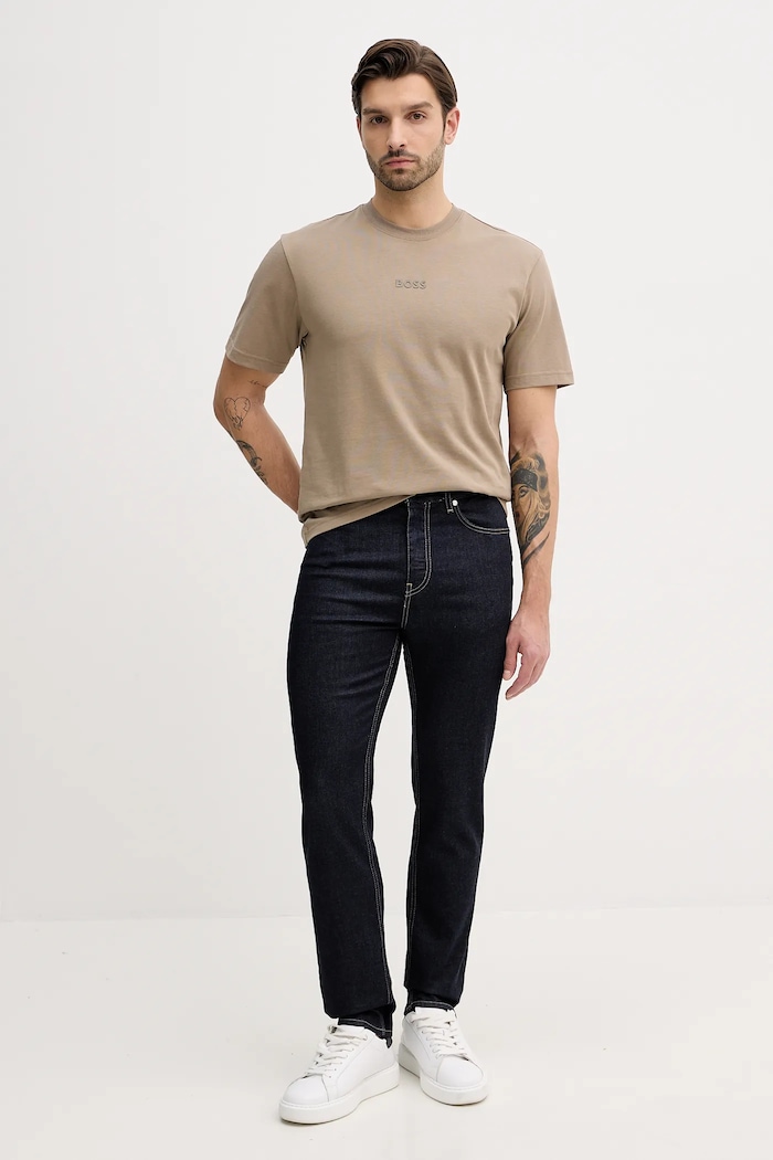 BOSS Green T-shirt męski bawełniany Tee 10 50519368 beżowy SS26