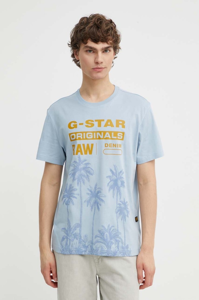 G-Star t-shirt bawełniany nadruk niebieski D24681.336