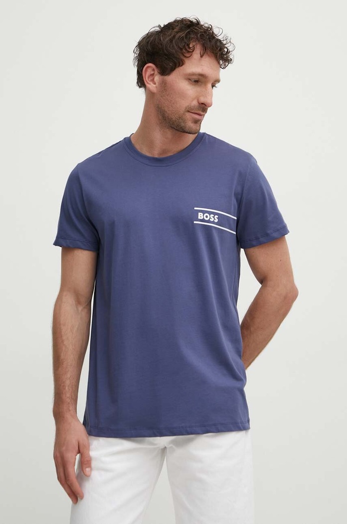 BOSS t-shirt bawełniany nadruk granatowy 50517715
