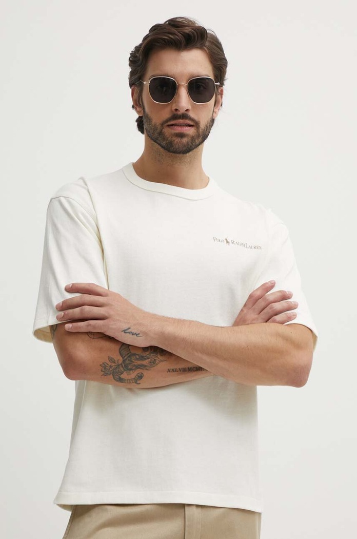 Βαμβακερό μπλουζάκι Polo Ralph Lauren χαλαρό μπεζ 710950133