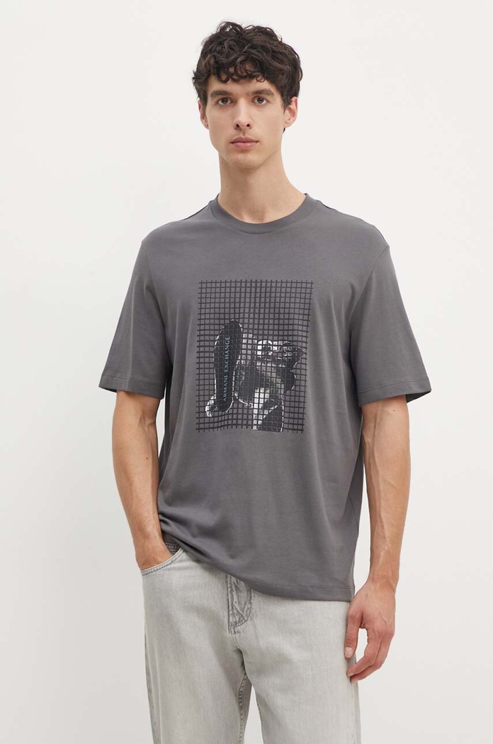 Armani Exchange t-shirt bawełniany nadruk szary 6DZTLD.ZJ9JZ