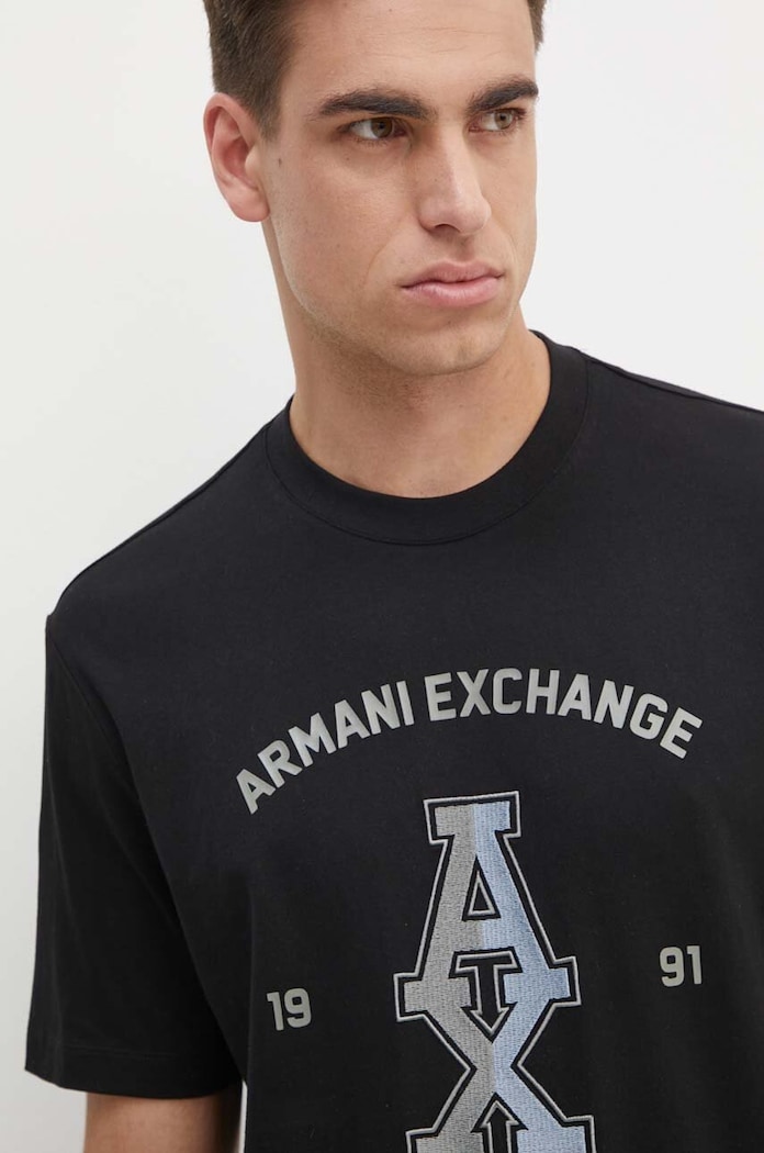 Bavlnené tričko Armani Exchange potlač čierna 6DZTLR.ZJLFZ