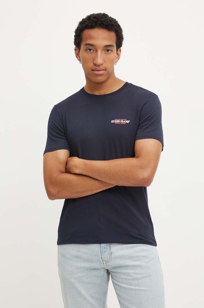 Bombažna kratka majica Guess Jeans Okrogel mornarsko modra M4YI55.K8HM0