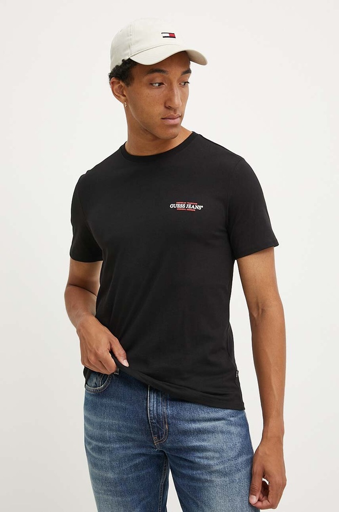 Bavlněné tričko Guess Jeans slim černá M4YI55.K8HM0