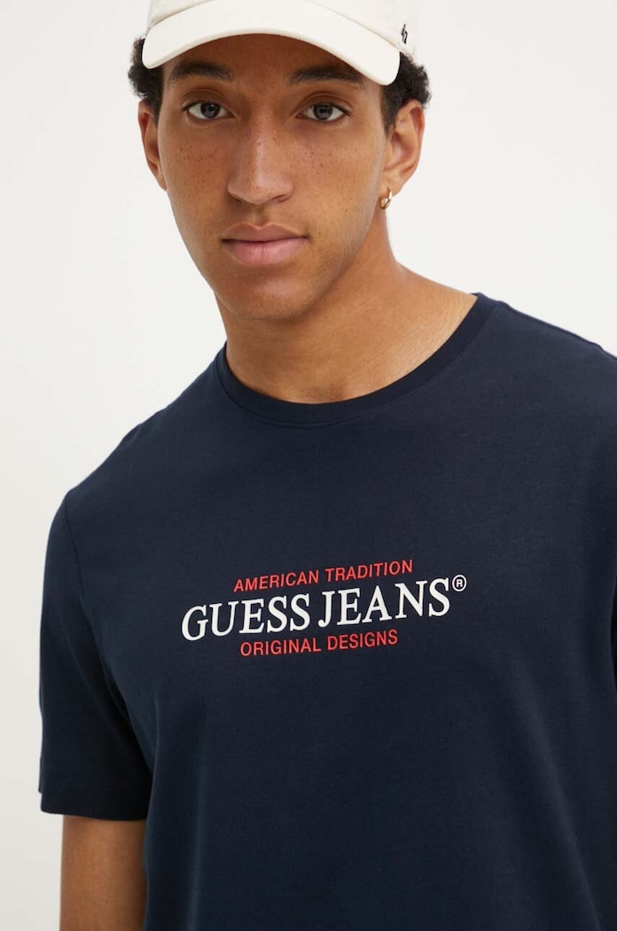 Bavlnené tričko Guess Jeans tmavomodrá M4YI42.K8FQ4