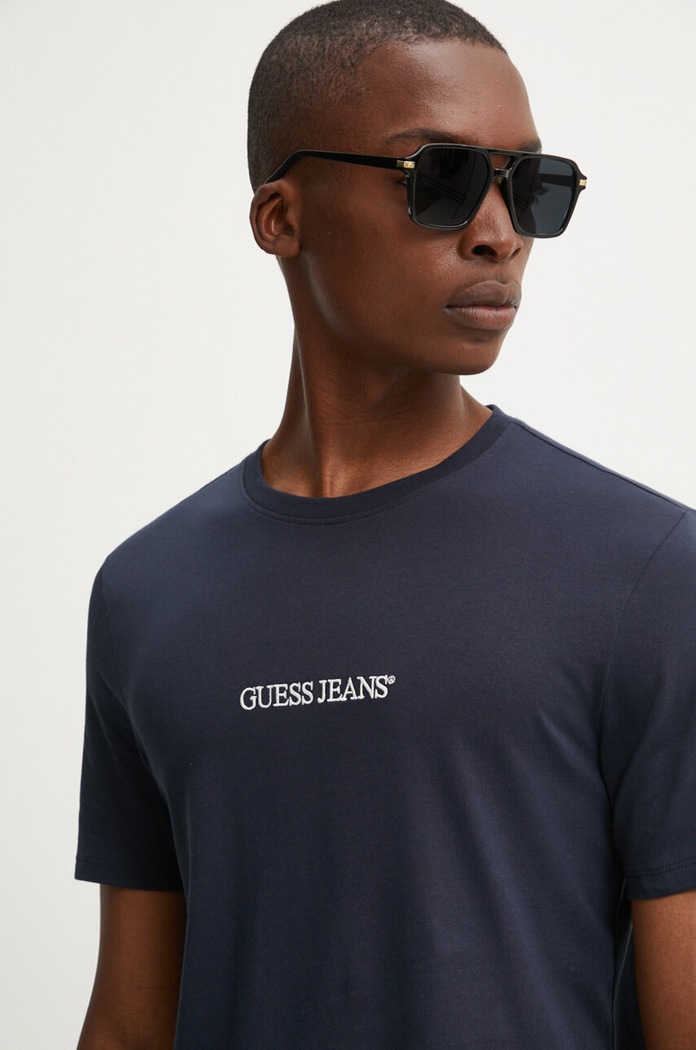 Bavlnené tričko Guess Jeans nášivka tmavomodrá M4YI52.K8HM0