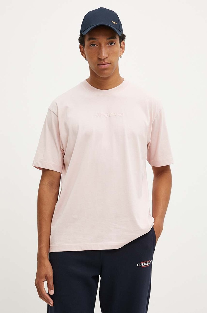 Guess Jeans T-shirt męski bawełniany bawełna różowy M4YI44.K8FQ4