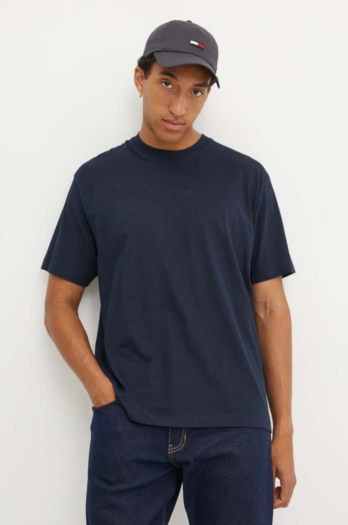 Guess Jeans tricou din bumbac uni bleumarin M4YI44.K8FQ4