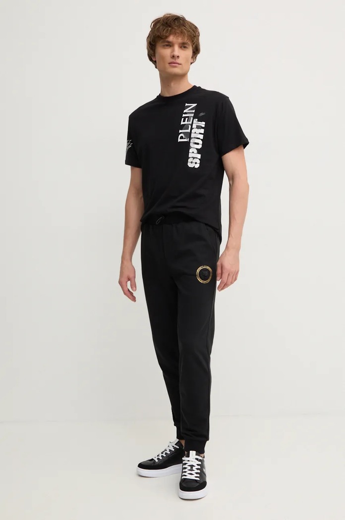 Памучна тениска PLEIN SPORT AADC.MTK7950.STE001N черен AW24