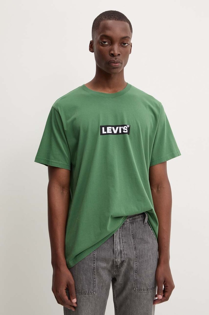 Bavlněné tričko Levi's kulatý zelená A2082