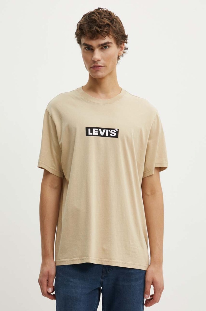 Bavlněné tričko Levi's kulatý béžová A2082