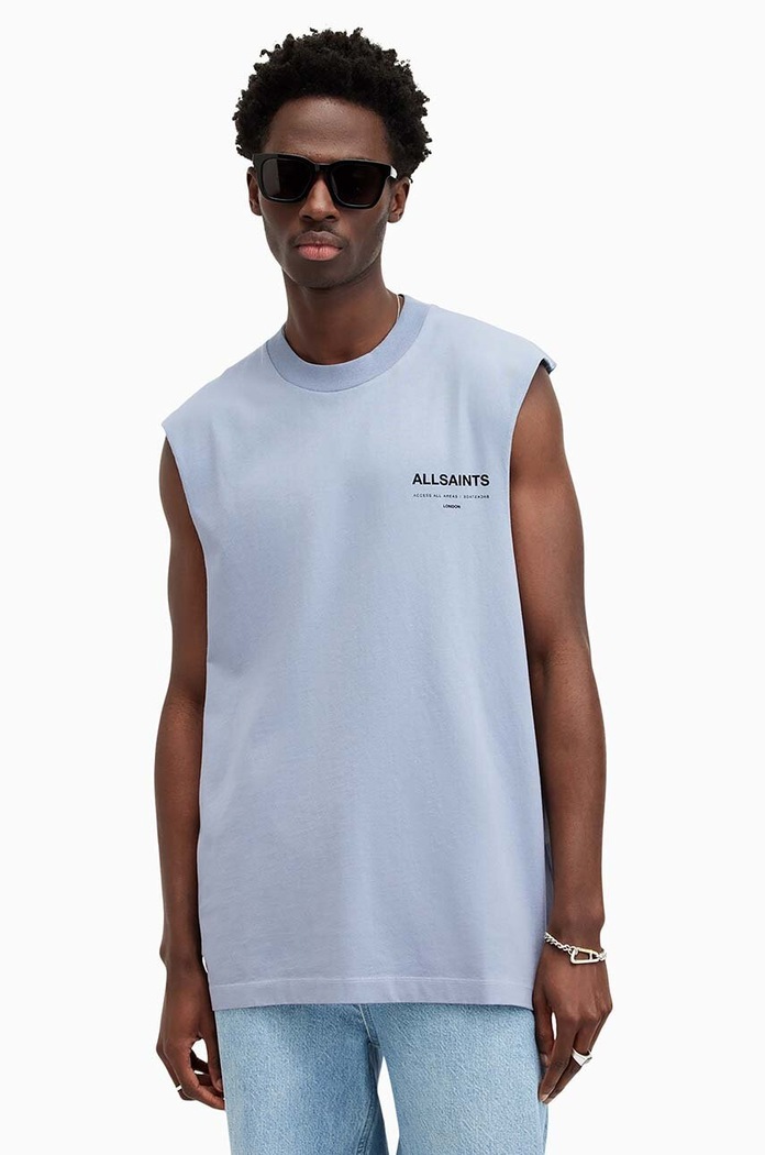 Bavlněný top AllSaints ACCESS SL kulatý modrá M039PA