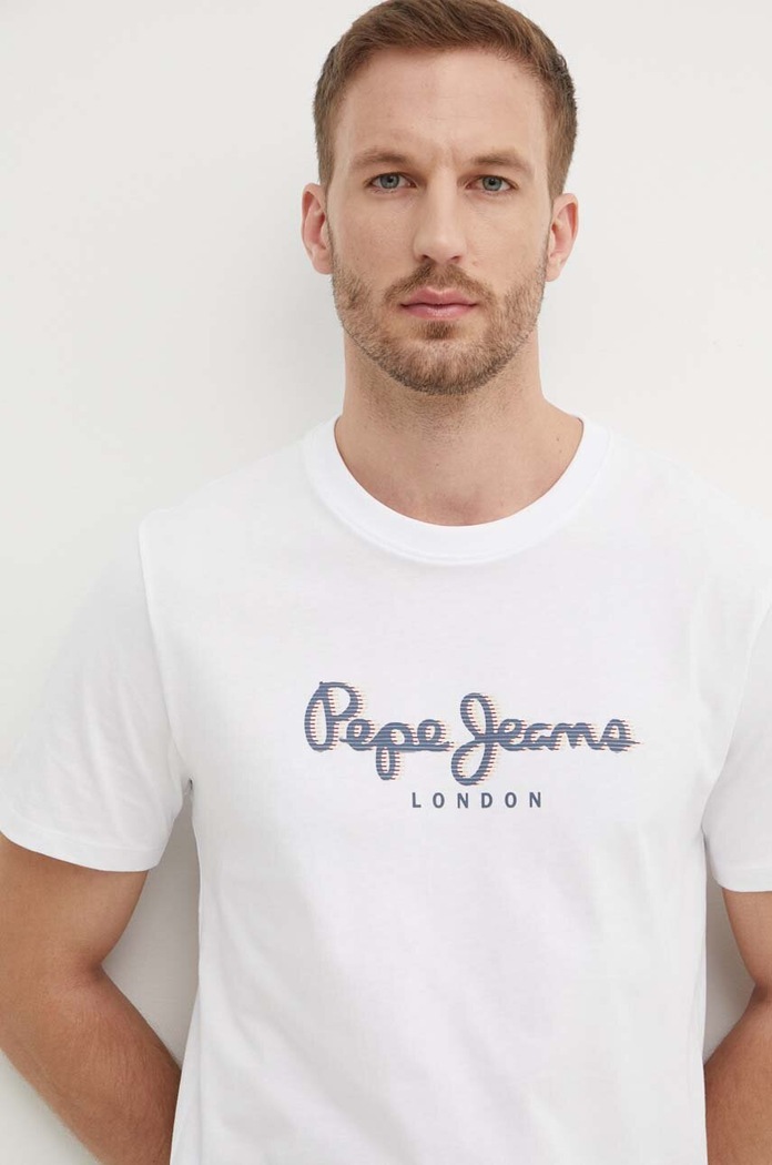 Βαμβακερό μπλουζάκι Pepe Jeans ABEL λευκό PM509428