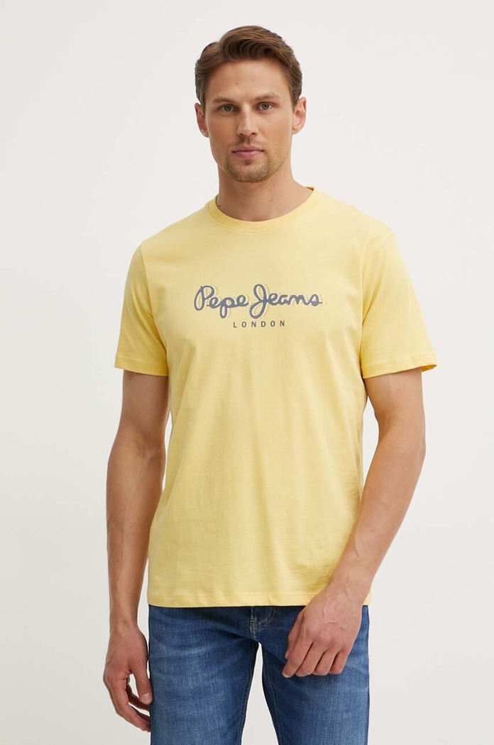 Bavlněné tričko Pepe Jeans ABEL potisk žlutá PM509428