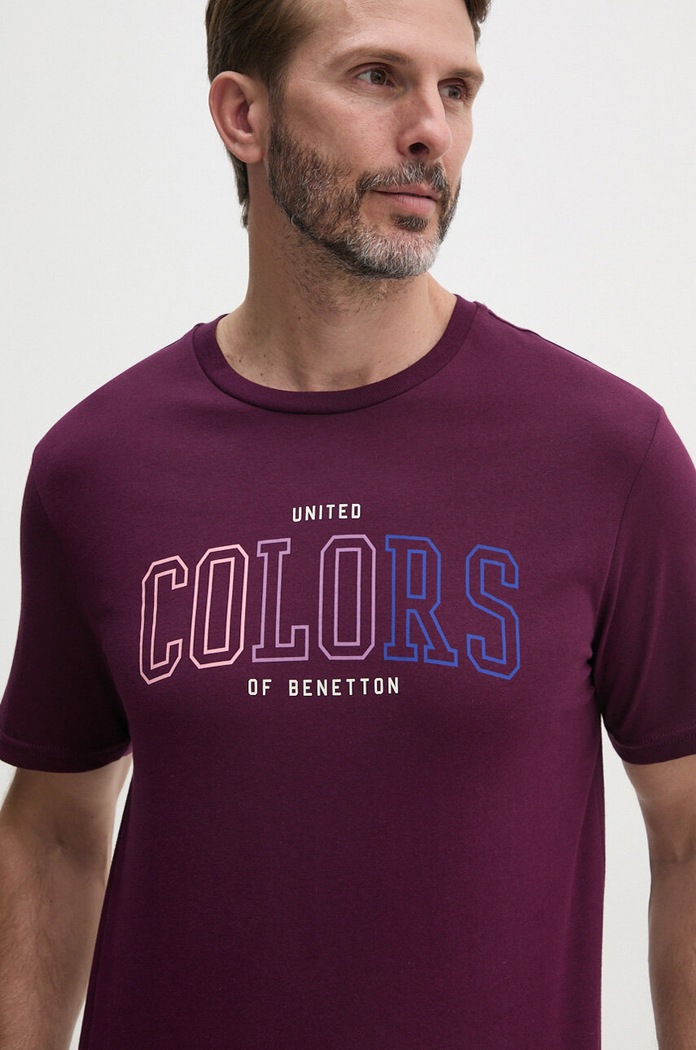 United Colors of Benetton t-shirt bawełniany nadruk fioletowy 3I1XU1096
