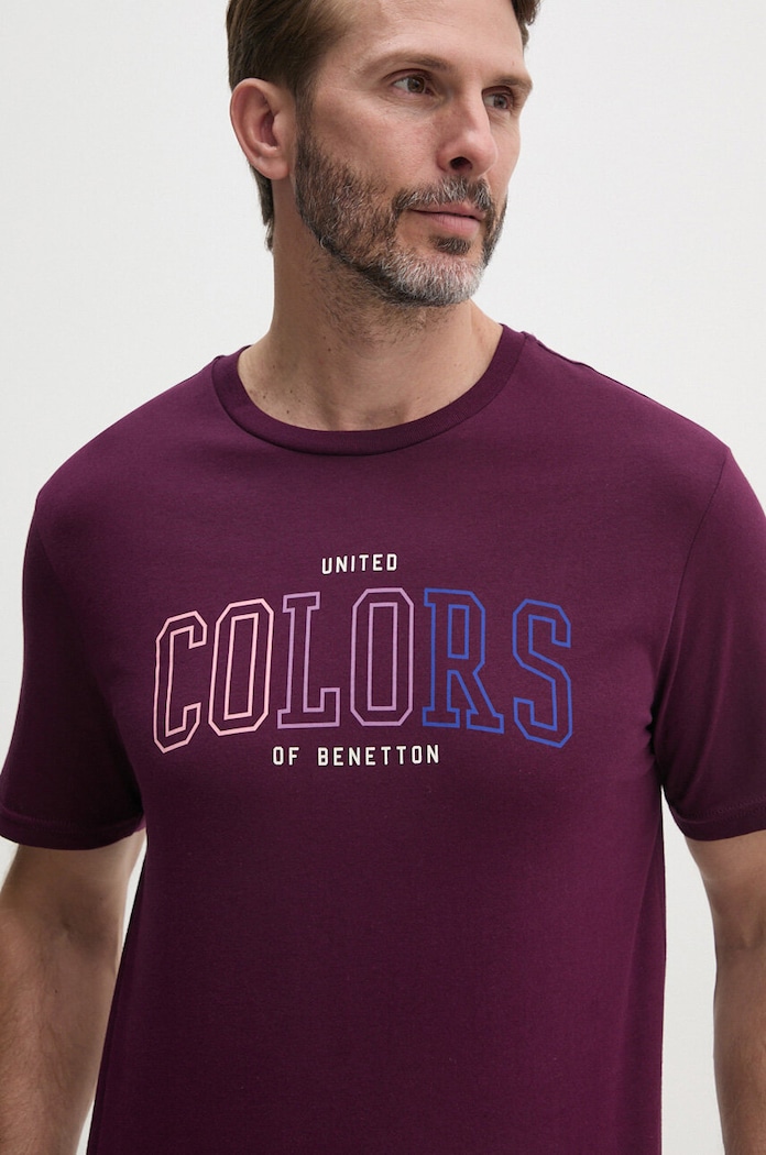 United Colors of Benetton t-shirt bawełniany nadruk fioletowy 3I1XU1096