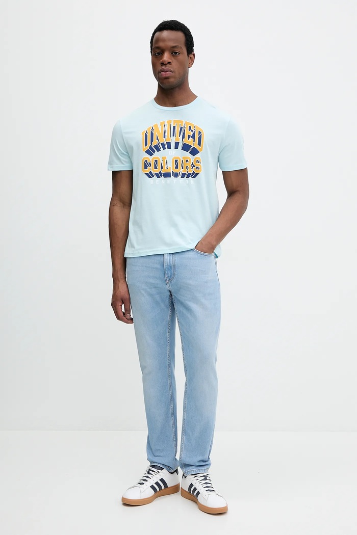 United Colors of Benetton t-shirt bawełniany 3I1XU1096 niebieski AW25
