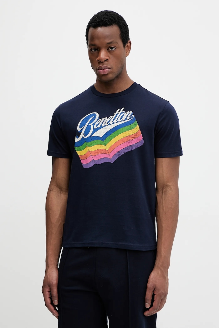United Colors of Benetton t-shirt bawełniany granatowy 3I1XU1096