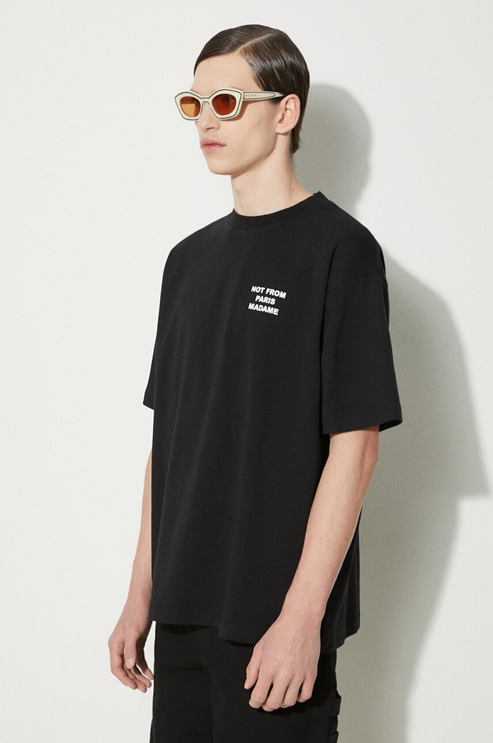 Бавовняна футболка Drôle de Monsieur Le T-Shirt Slogan чорний PERM.TS203.CO002.BL