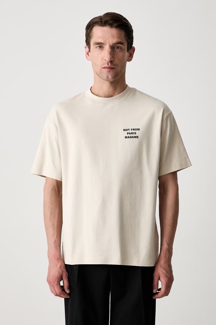 Drôle de Monsieur Le T-Shirt Slogan t-shirt cotton Men's PERM.TS203.CO002.MT beige AA00