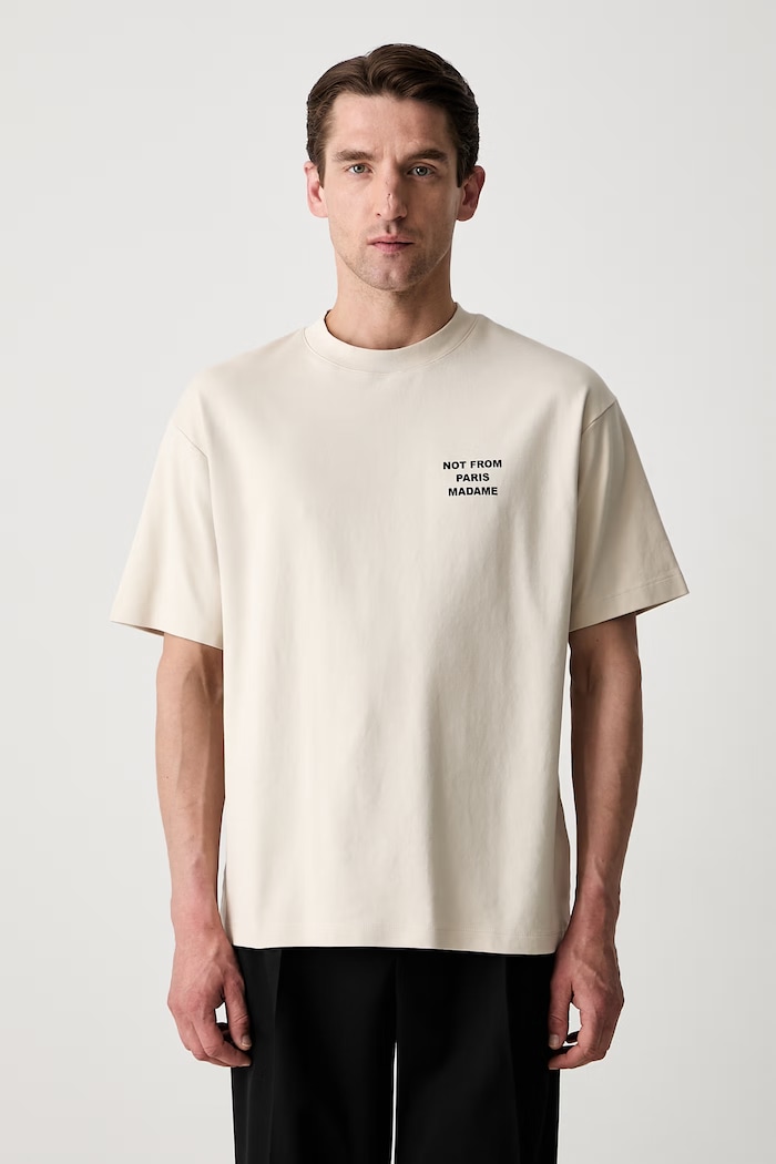 Drôle de Monsieur Le T-Shirt Slogan t-shirt cotton Men's PERM.TS203.CO002.MT beige AA00