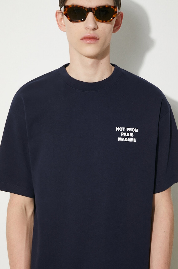 Бавовняна футболка Drôle de Monsieur Le T-Shirt Slogan PERM.TS203.CO002.NY темно-синій AW24