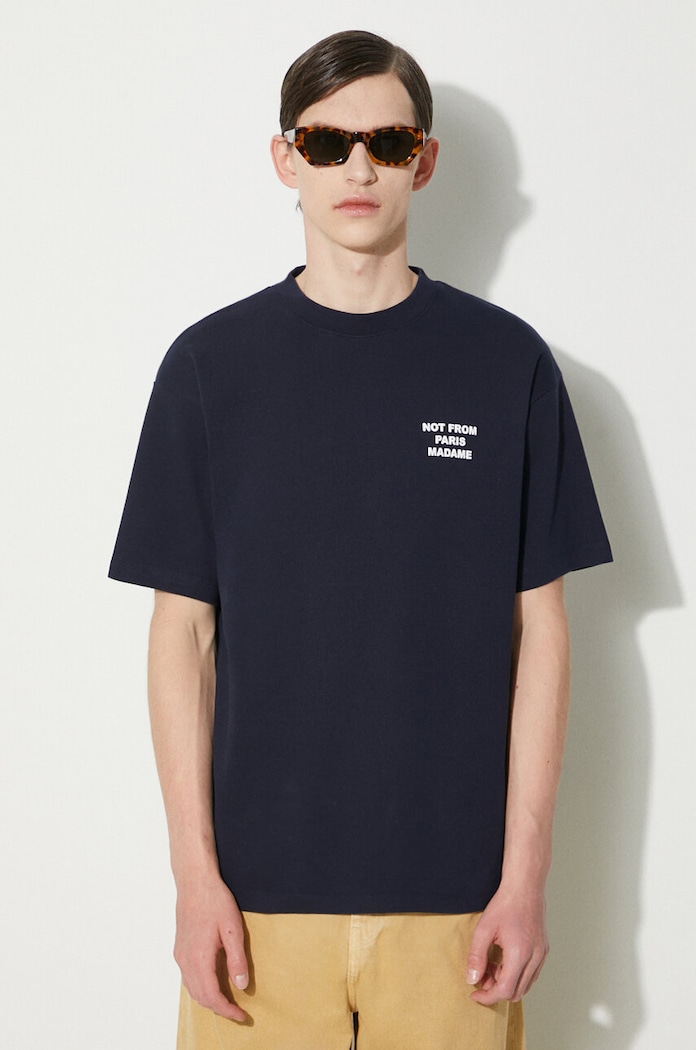 Бавовняна футболка Drôle de Monsieur Le T-Shirt Slogan темно-синій PERM.TS203.CO002.NY