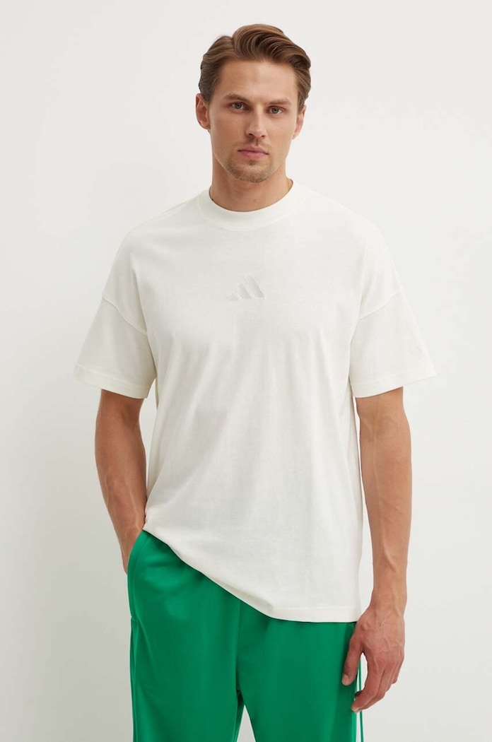Bavlněné tričko adidas ALL SZN kulatý béžová IV5217