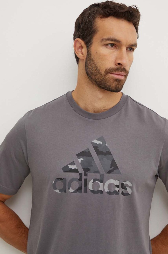 Бавовняна футболка adidas Camo сірий IY0741