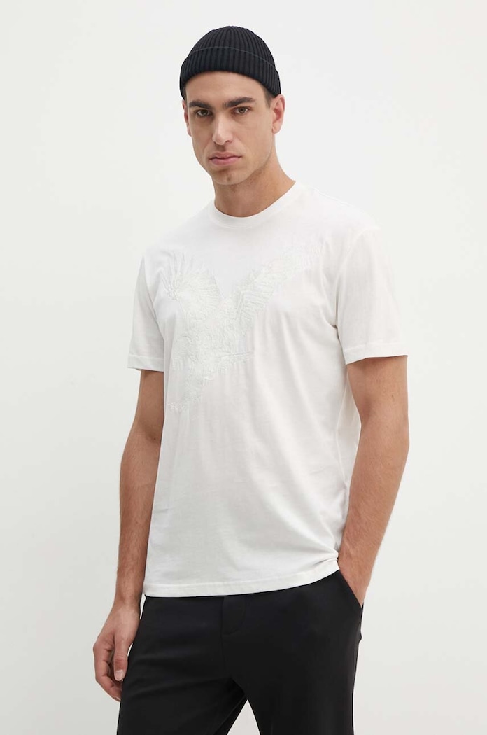 Armani Exchange t-shirt bawełniany regular beżowy 6DZTAD.ZJ9TZ