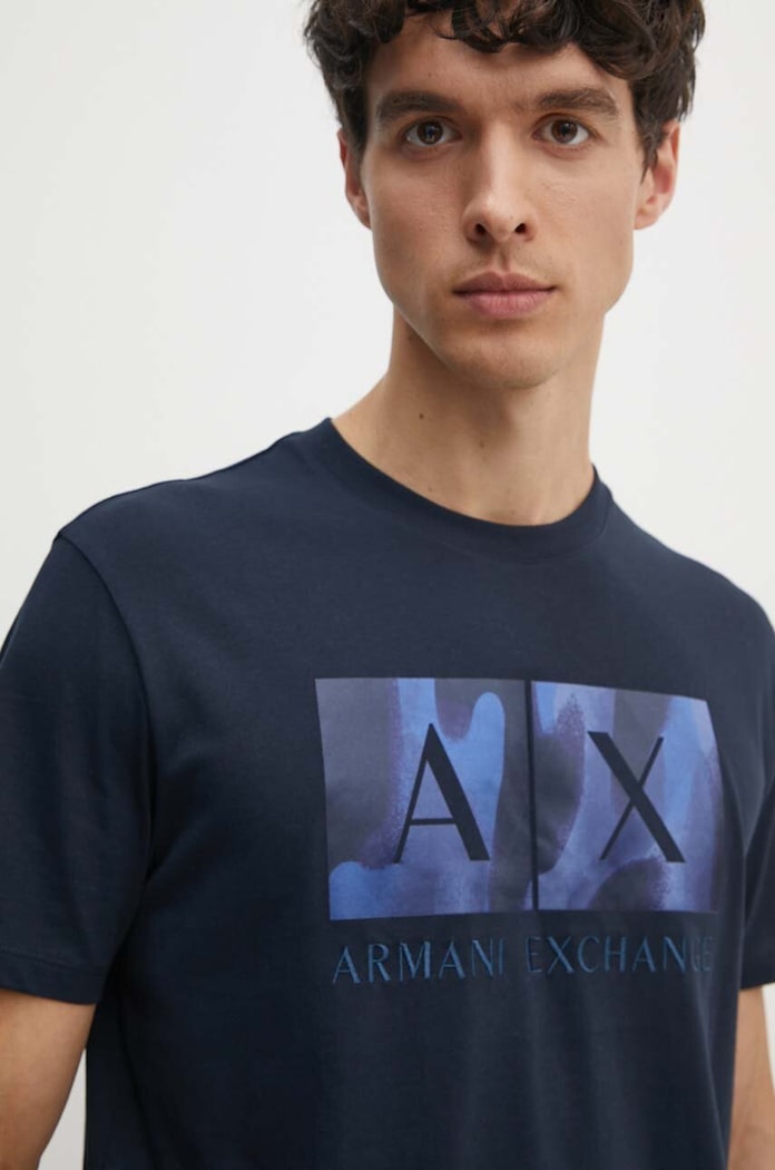 Bavlněné tričko Armani Exchange námořnická modř 6DZTHF.ZJH4Z