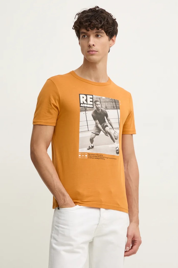 United Colors of Benetton t-shirt bawełniany nadruk pomarańczowy 3I1XU109U