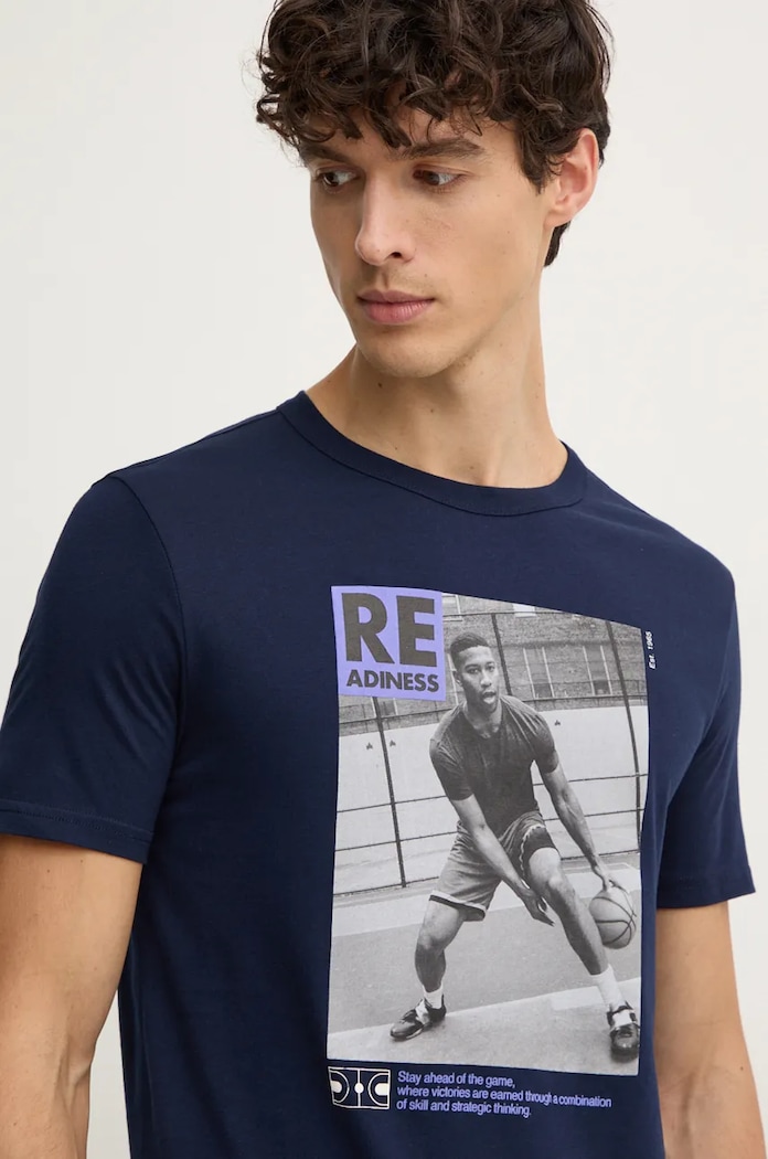 United Colors of Benetton t-shirt bawełniany nadruk granatowy 3I1XU109U