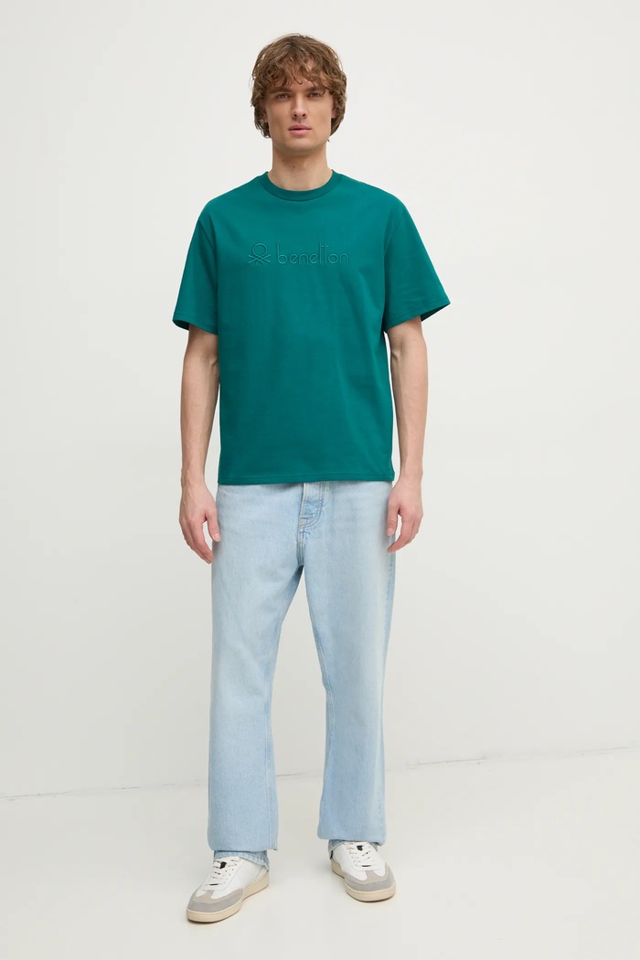 United Colors of Benetton t-shirt bawełniany 3MI6U109O turkusowy SS25