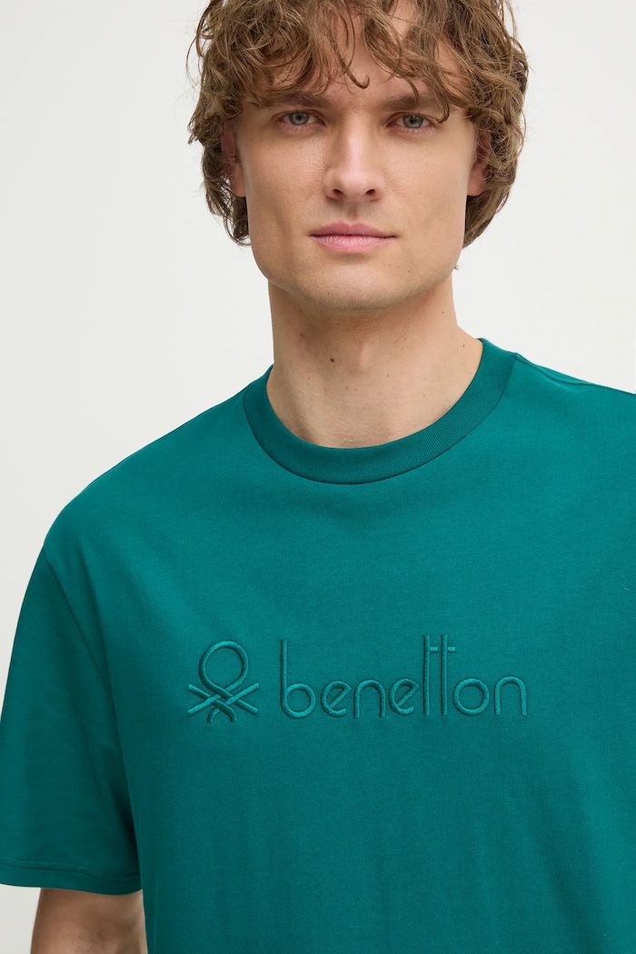 United Colors of Benetton t-shirt bawełniany turkusowy 3MI6U109O