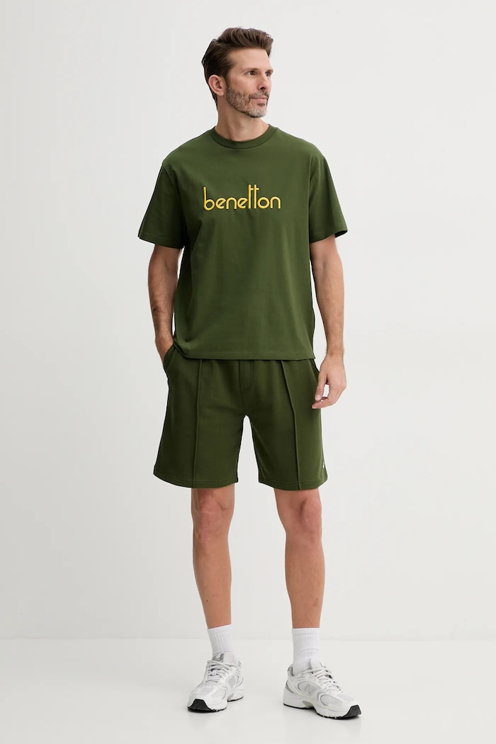 Bavlněné tričko United Colors of Benetton 3MI6U109O zelená SS25