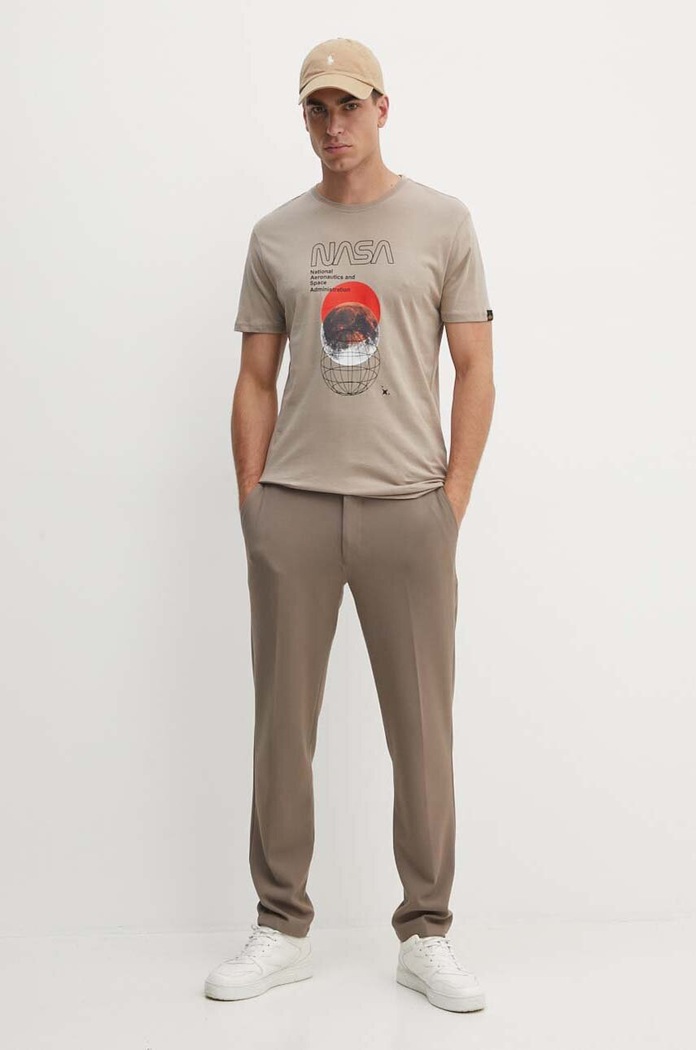 Βαμβακερό μπλουζάκι Alpha Industries 146510 μπεζ SS25