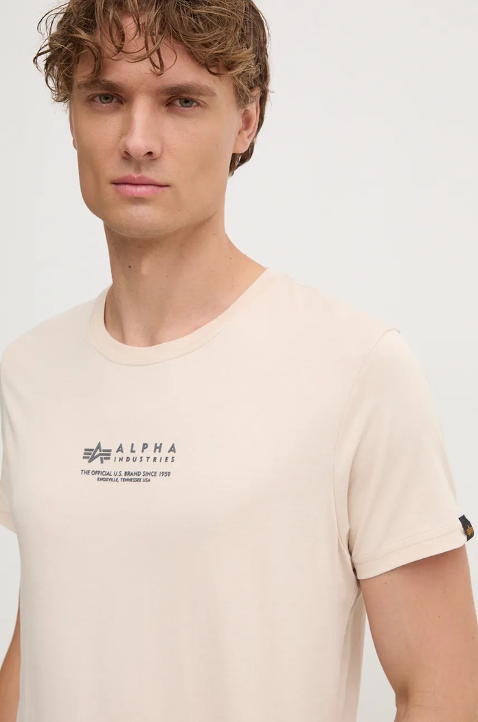 Bavlněné tričko Alpha Industries potisk béžová 108501